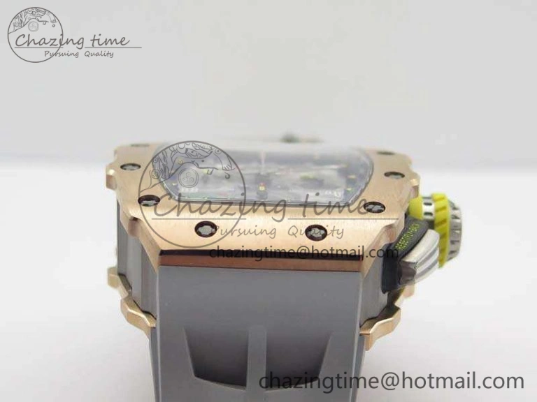 RM011 RG Chronograph SS Case KVF 1:1 Best Edition Crystal Skeleton Dial On Gray Rubber Strap A SunProtective 9515