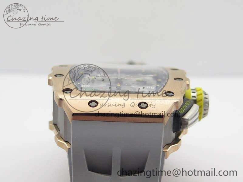 RM011 RG Chronograph SS Case KVF 1:1 Best Edition Crystal Skeleton Dial On Gray Rubber Strap A SunProtective 9515