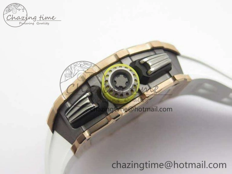 TopPick RM011 RG Chronograph SS Case KVF 1:1 Best Edition Crystal Skeleton Dial On White Rubber Strap A 9511