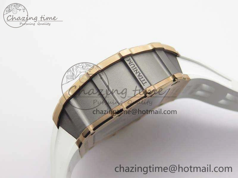 TopPick RM011 RG Chronograph SS Case KVF 1:1 Best Edition Crystal Skeleton Dial On White Rubber Strap A 9511
