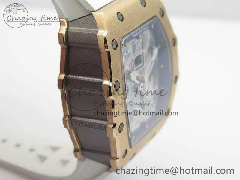 TopPick RM011 RG Chronograph SS Case KVF 1:1 Best Edition Crystal Skeleton Dial On White Rubber Strap A 9511