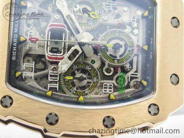 TopPick RM011 RG Chronograph SS Case KVF 1:1 Best Edition Crystal Skeleton Dial On White Rubber Strap A 9511