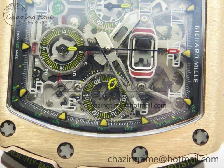 TopPick RM011 RG Chronograph SS Case KVF 1:1 Best Edition Crystal Skeleton Dial On White Rubber Strap A 9511