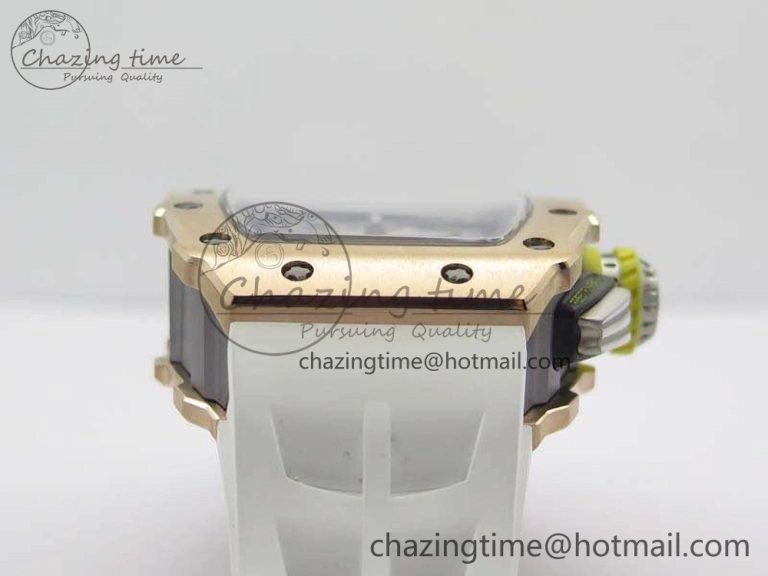 TopPick RM011 RG Chronograph SS Case KVF 1:1 Best Edition Crystal Skeleton Dial On White Rubber Strap A 9511
