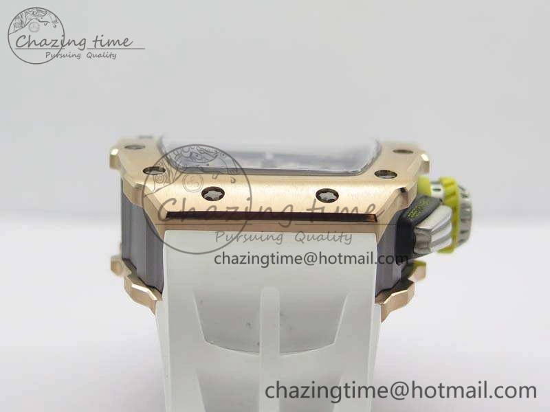 TopPick RM011 RG Chronograph SS Case KVF 1:1 Best Edition Crystal Skeleton Dial On White Rubber Strap A 9511