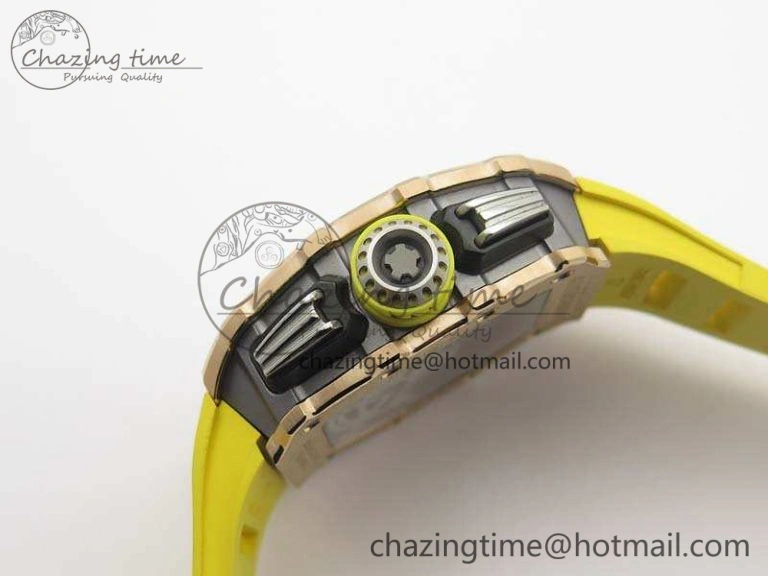 Practical RM011 RG Chronograph SS Case KVF 1:1 Best Edition Crystal Skeleton Dial On Yellow Rubber Strap A 9507