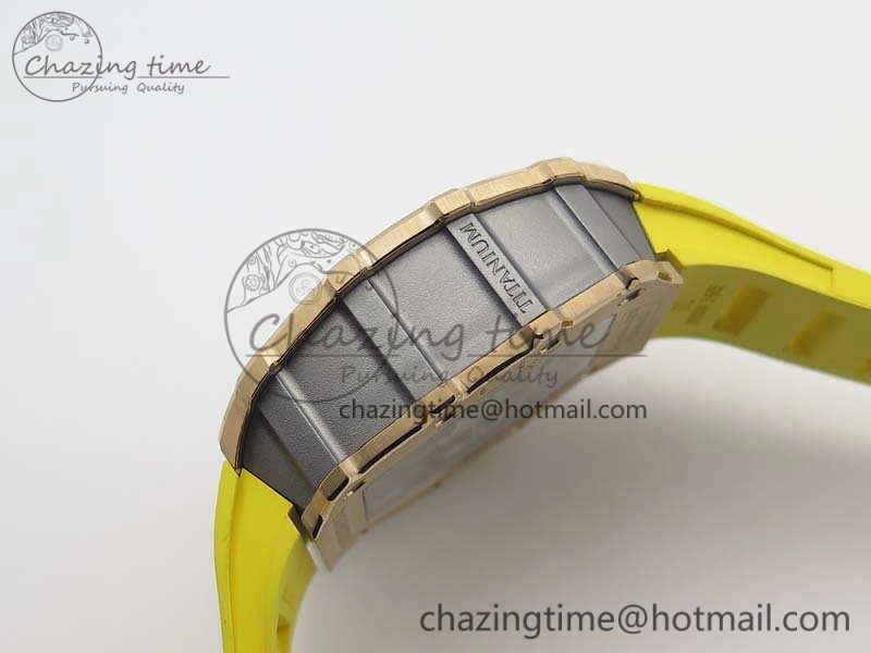 Practical RM011 RG Chronograph SS Case KVF 1:1 Best Edition Crystal Skeleton Dial On Yellow Rubber Strap A 9507