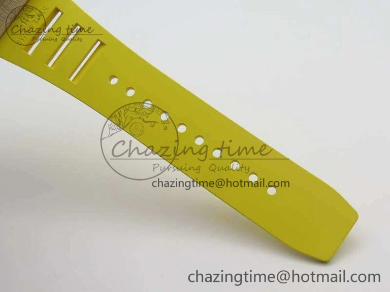 Practical RM011 RG Chronograph SS Case KVF 1:1 Best Edition Crystal Skeleton Dial On Yellow Rubber Strap A 9507