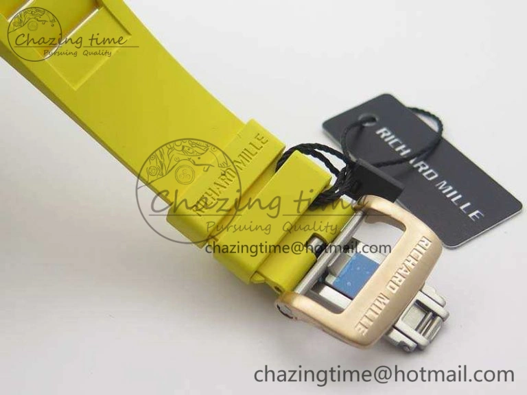 Practical RM011 RG Chronograph SS Case KVF 1:1 Best Edition Crystal Skeleton Dial On Yellow Rubber Strap A 9507