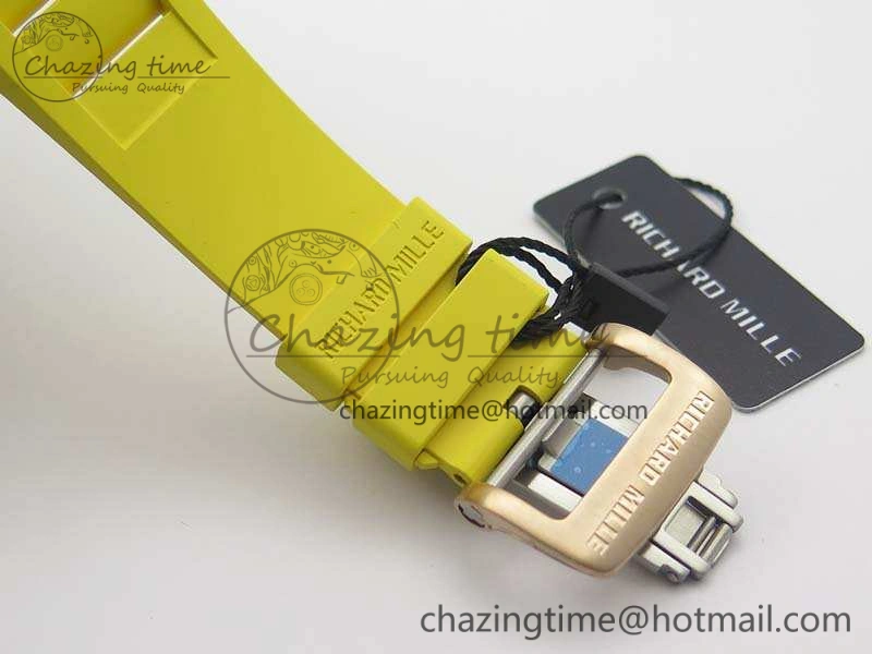Practical RM011 RG Chronograph SS Case KVF 1:1 Best Edition Crystal Skeleton Dial On Yellow Rubber Strap A 9507