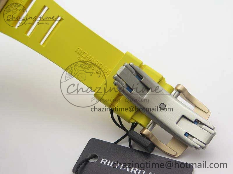 Practical RM011 RG Chronograph SS Case KVF 1:1 Best Edition Crystal Skeleton Dial On Yellow Rubber Strap A 9507
