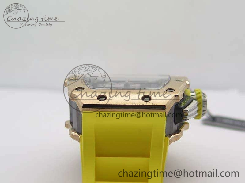 Practical RM011 RG Chronograph SS Case KVF 1:1 Best Edition Crystal Skeleton Dial On Yellow Rubber Strap A 9507