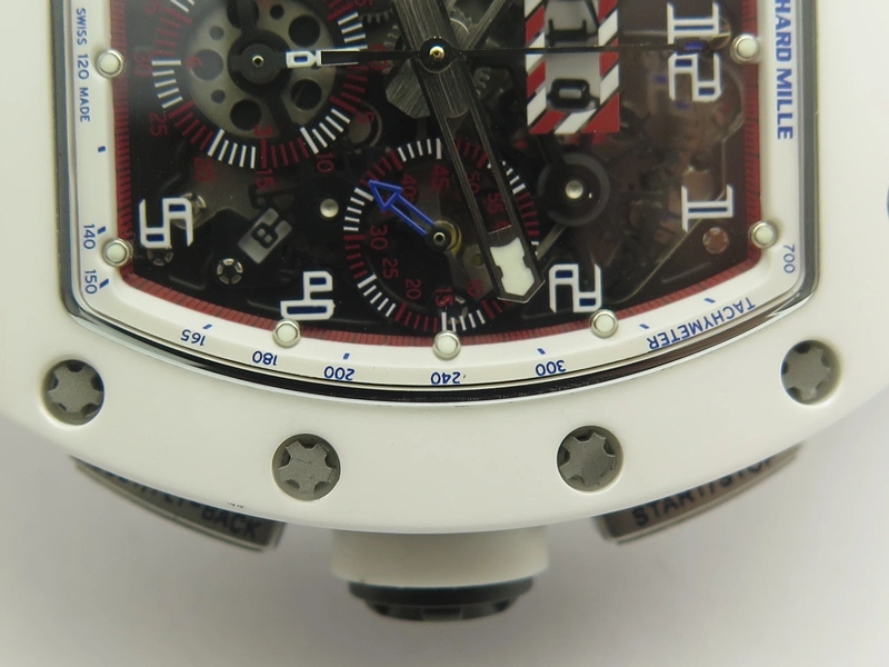 Bright RM011 Real White Ceramic Case Chrono KVF 1:1 Best Edition Crystal Skeleton Dial Blue Markers On Rubber Strap A 9484
