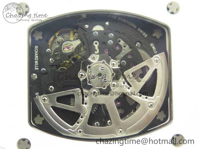 Bright RM011 Real White Ceramic Case Chrono KVF 1:1 Best Edition Crystal Skeleton Dial Blue Markers On Rubber Strap A 9484