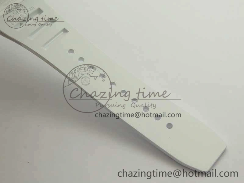 Bright RM011 Real White Ceramic Case Chrono KVF 1:1 Best Edition Crystal Skeleton Dial Blue Markers On Rubber Strap A 9484