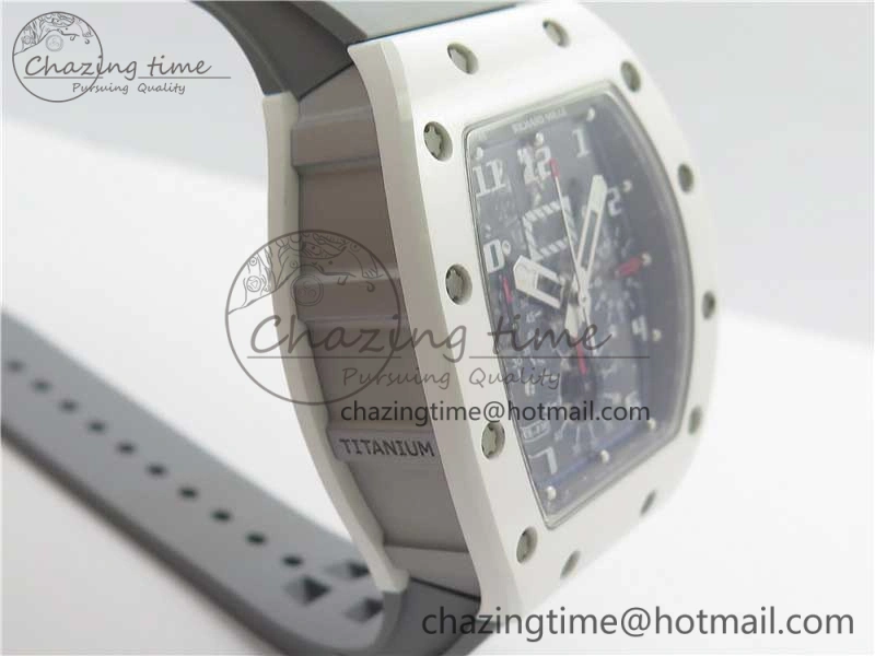RM011 Real White Ceramic Chronograph KVF 1:1 Best Edition Crystal Skeleton Dial Blue on Gray Rubber Strap A ZipUp 9456