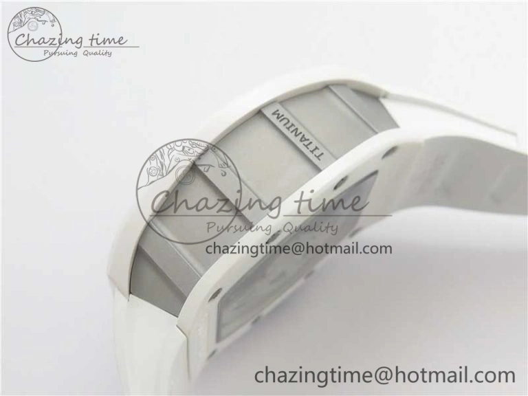 Original RM011 Real White Ceramic Chronograph KVF 1:1 Best Edition Crystal Skeleton Dial Blue on White Rubber Strap A 9455