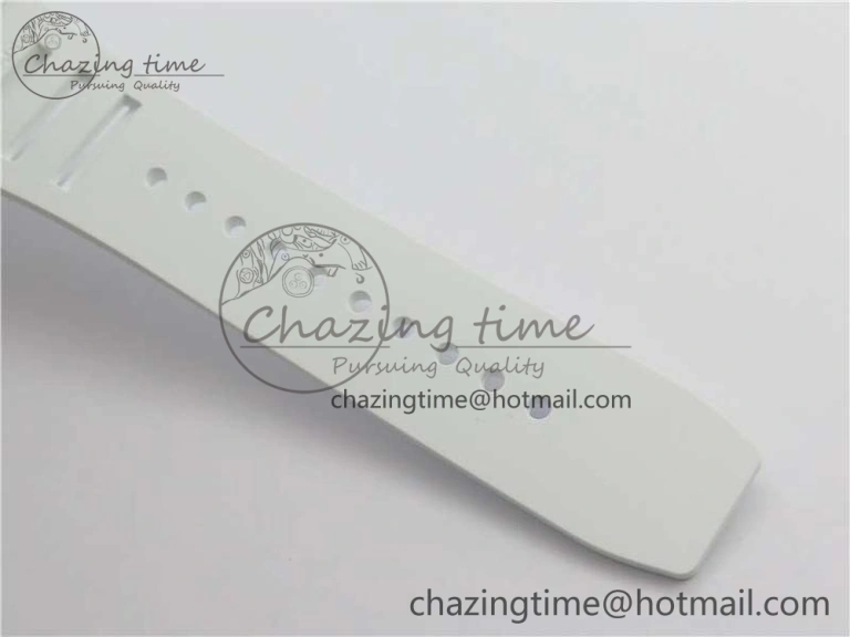 Original RM011 Real White Ceramic Chronograph KVF 1:1 Best Edition Crystal Skeleton Dial Blue on White Rubber Strap A 9455