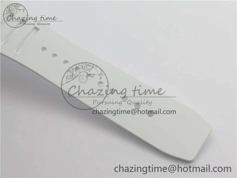 Original RM011 Real White Ceramic Chronograph KVF 1:1 Best Edition Crystal Skeleton Dial Blue on White Rubber Strap A 9455
