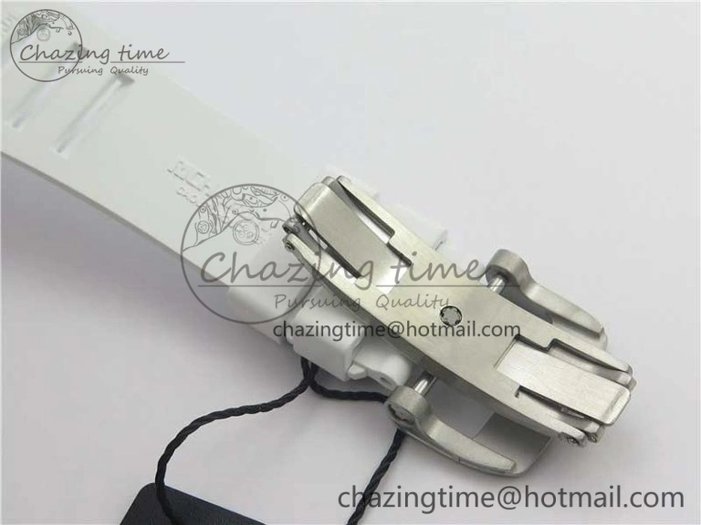 Original RM011 Real White Ceramic Chronograph KVF 1:1 Best Edition Crystal Skeleton Dial Blue on White Rubber Strap A 9455