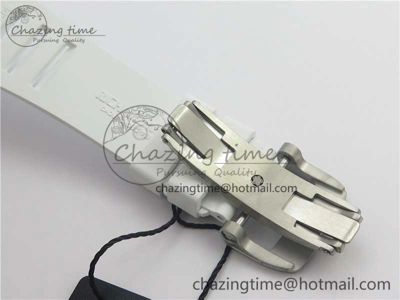 Original RM011 Real White Ceramic Chronograph KVF 1:1 Best Edition Crystal Skeleton Dial Blue on White Rubber Strap A 9455