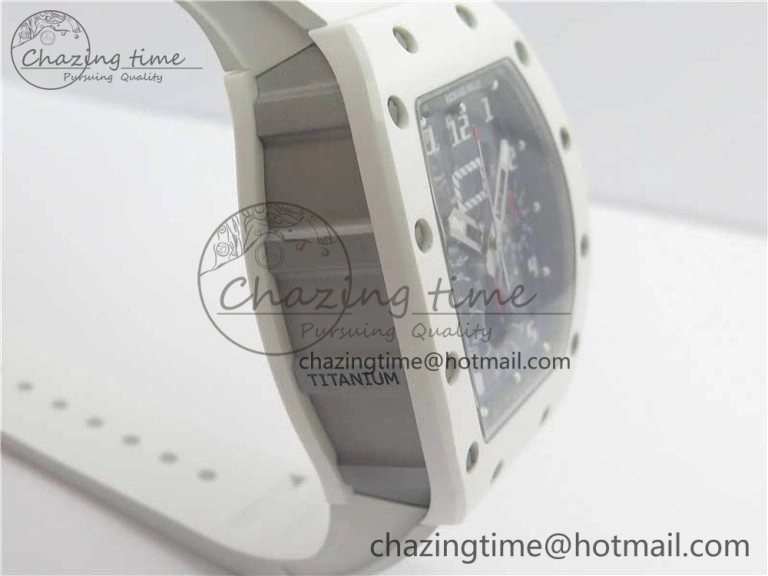 Original RM011 Real White Ceramic Chronograph KVF 1:1 Best Edition Crystal Skeleton Dial Blue on White Rubber Strap A 9455