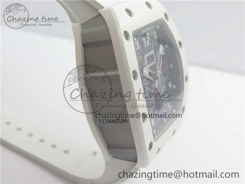 Original RM011 Real White Ceramic Chronograph KVF 1:1 Best Edition Crystal Skeleton Dial Blue on White Rubber Strap A 9455