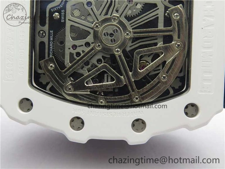 RM011 Real White Ceramic Chronograph KVF 1:1 Best Edition Crystal Skeleton Dial Green on Rubber Strap A ModernLook 9460