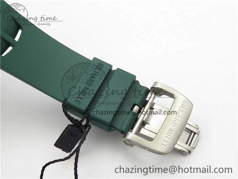RM011 Real White Ceramic Chronograph KVF 1:1 Best Edition Crystal Skeleton Dial Green on Rubber Strap A ModernLook 9460