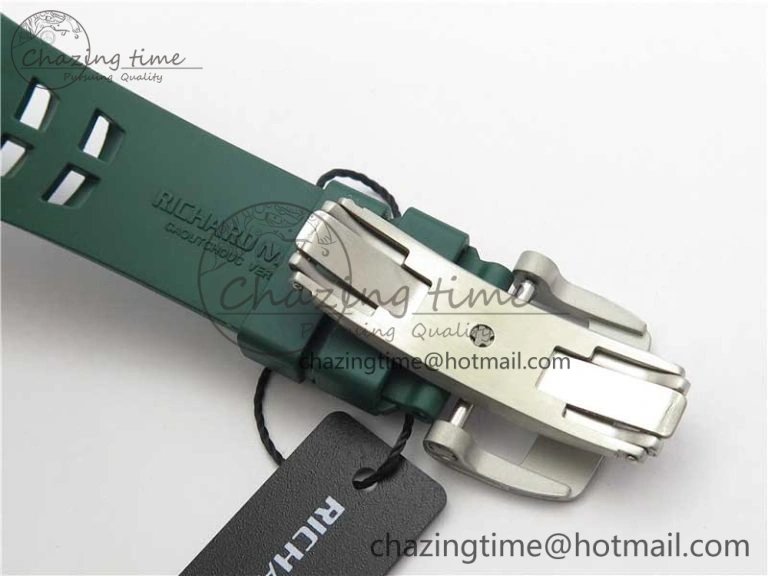 RM011 Real White Ceramic Chronograph KVF 1:1 Best Edition Crystal Skeleton Dial Green on Rubber Strap A ModernLook 9460