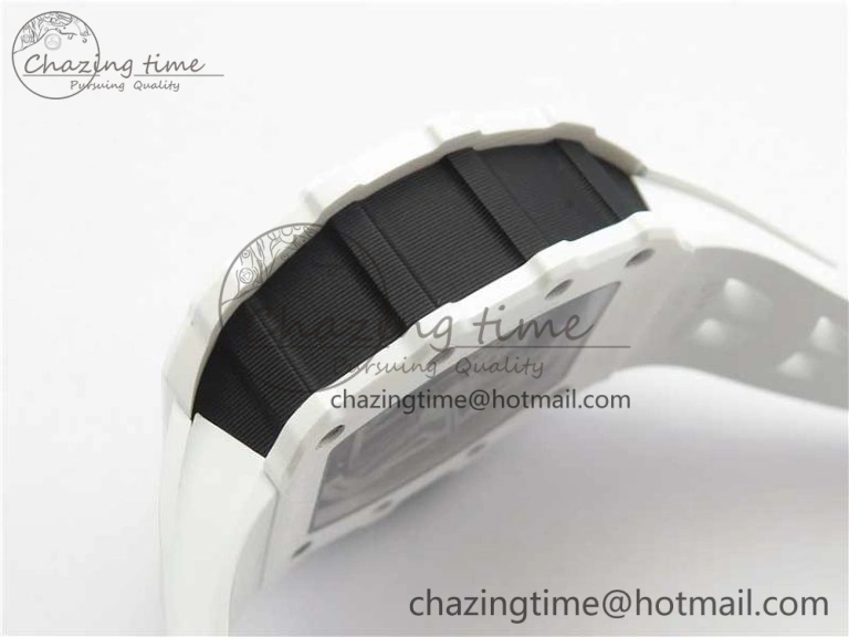 RM011 Real White Ceramic Chronograph KVF 1:1 Best Edition Crystal Skeleton Dial Green on Rubber Strap A ModernLook 9460