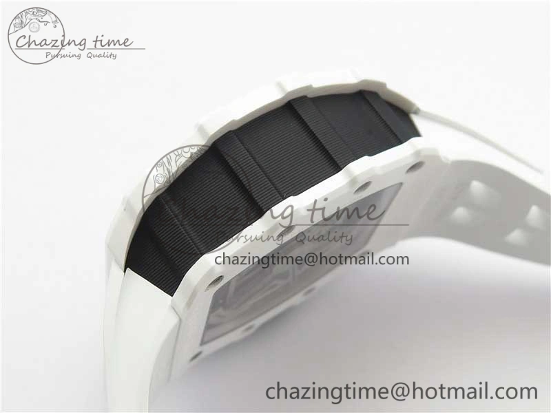 RM011 Real White Ceramic Chronograph KVF 1:1 Best Edition Crystal Skeleton Dial Green on Rubber Strap A ModernLook 9460