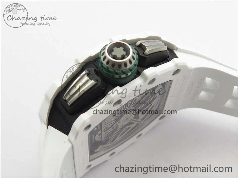 RM011 Real White Ceramic Chronograph KVF 1:1 Best Edition Crystal Skeleton Dial Green on Rubber Strap A ModernLook 9460