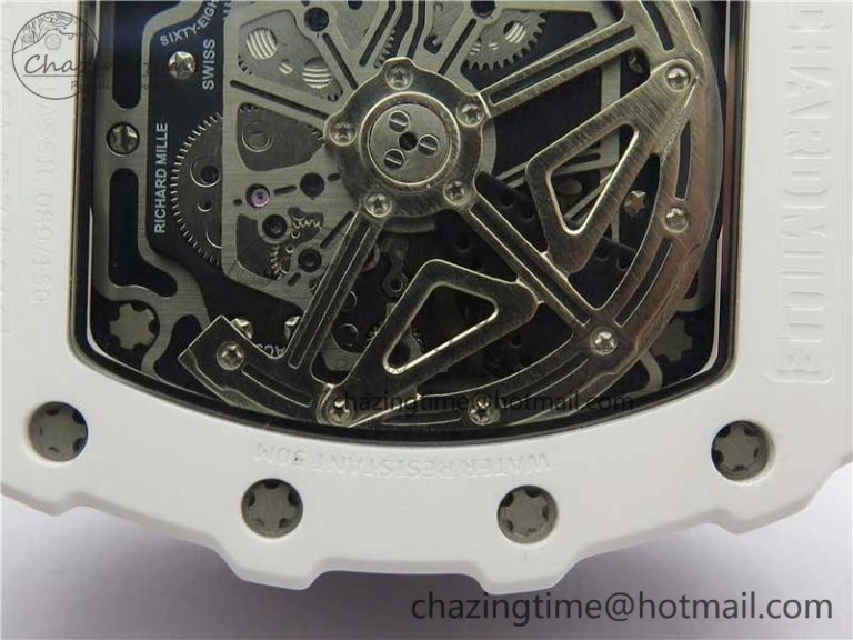 RM011 Real White Ceramic Chronograph KVF 1:1 Best Edition Crystal Skeleton Dial Green on Rubber Strap A ModernLook 9460