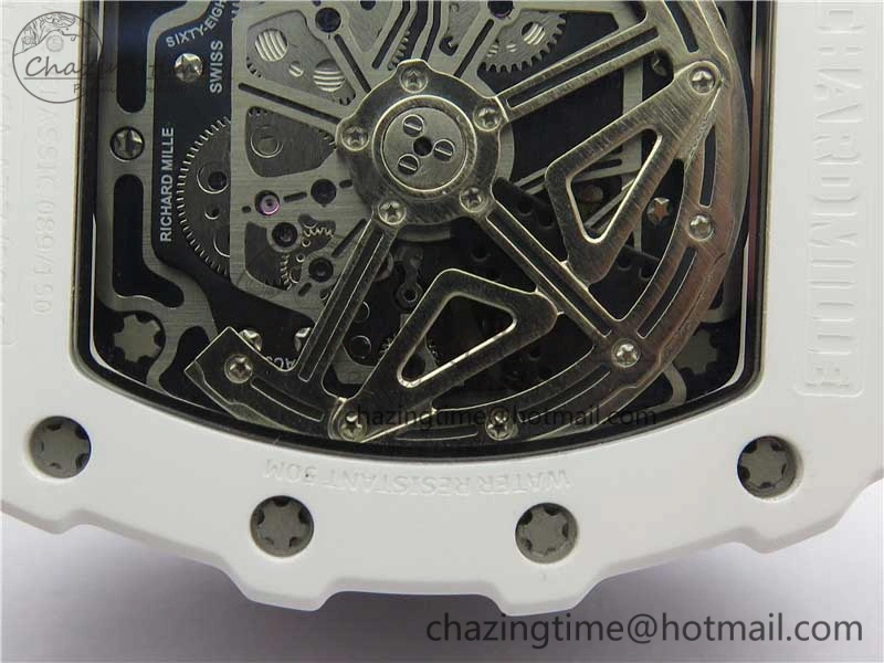 RM011 Real White Ceramic Chronograph KVF 1:1 Best Edition Crystal Skeleton Dial Green on Rubber Strap A ModernLook 9460