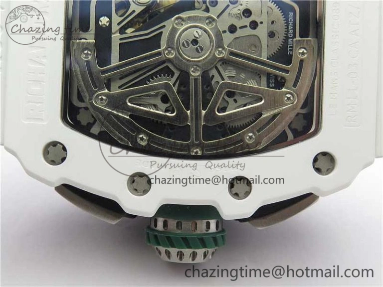 RM011 Real White Ceramic Chronograph KVF 1:1 Best Edition Crystal Skeleton Dial Green on Rubber Strap A ModernLook 9460