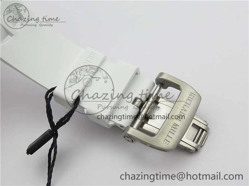 RM011 Real White Ceramic Chronograph KVF 1:1 Best Edition Crystal Skeleton Dial Green on Rubber Strap A ModernLook 9460