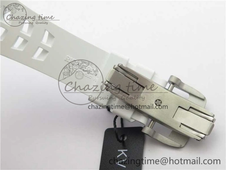RM011 Real White Ceramic Chronograph KVF 1:1 Best Edition Crystal Skeleton Dial Green on Rubber Strap A ModernLook 9460