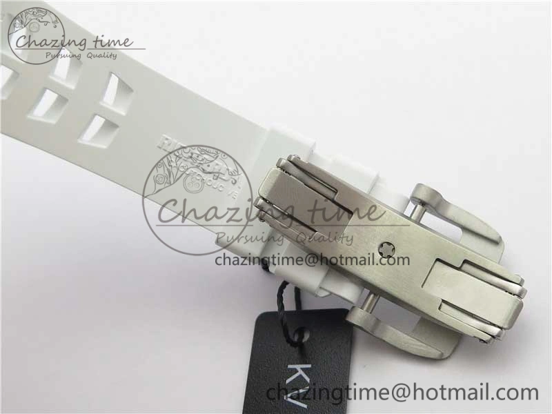 RM011 Real White Ceramic Chronograph KVF 1:1 Best Edition Crystal Skeleton Dial Green on Rubber Strap A ModernLook 9460