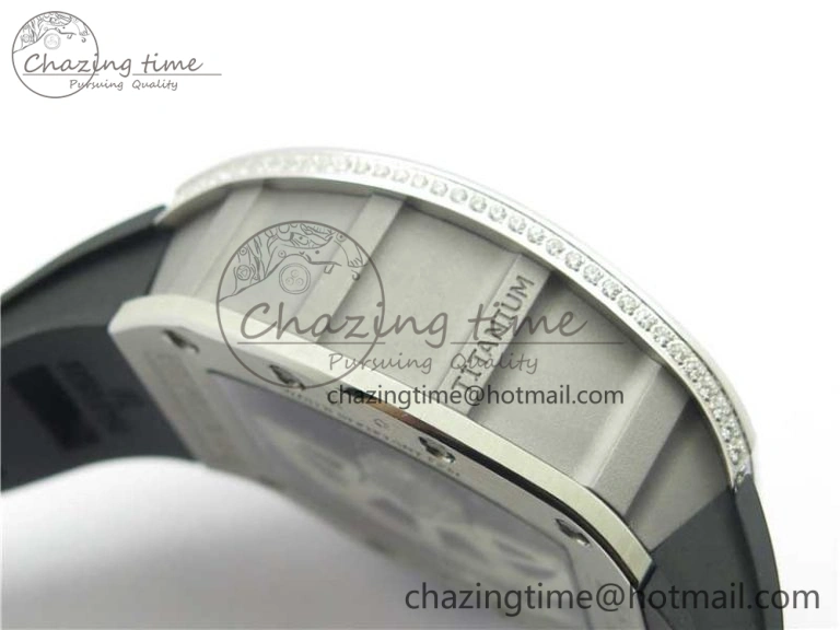 ZeroBulk RM011 SS Chrono KVF 1:1 Best Edition Diamonds Bezel Crystal Dial Black on Black Rubber Strap A7750 V 9419