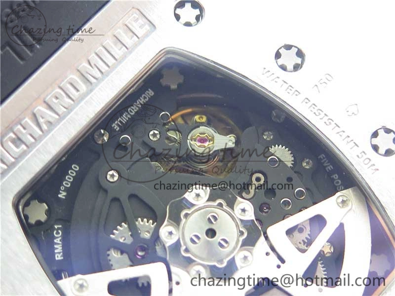 ZeroBulk RM011 SS Chrono KVF 1:1 Best Edition Diamonds Bezel Crystal Dial Black on Black Rubber Strap A7750 V 9419