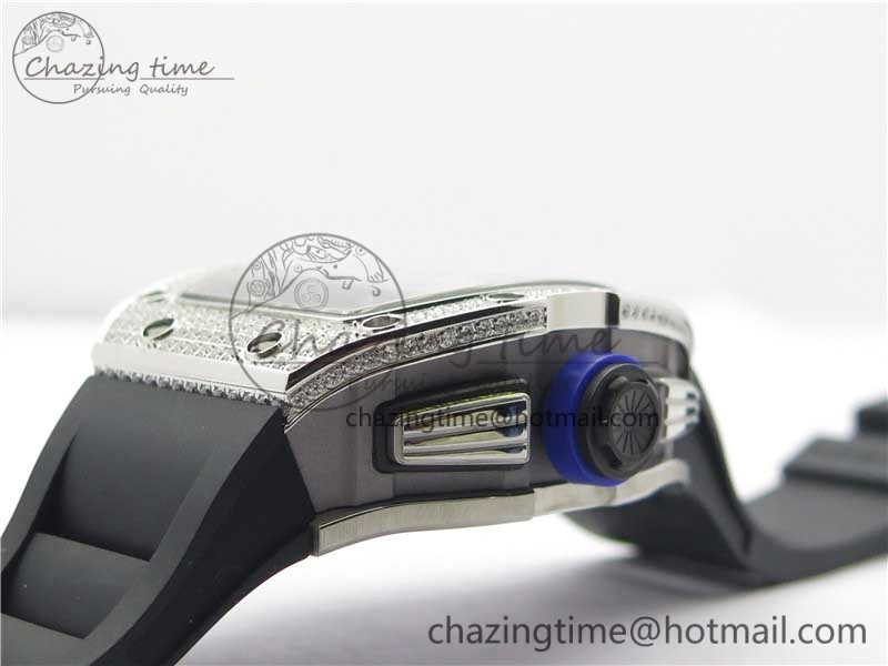 ZeroBulk RM011 SS Chrono KVF 1:1 Best Edition Diamonds Bezel Crystal Dial Black on Black Rubber Strap A7750 V 9419