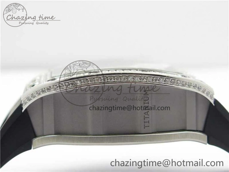 ZeroBulk RM011 SS Chrono KVF 1:1 Best Edition Diamonds Bezel Crystal Dial Black on Black Rubber Strap A7750 V 9419