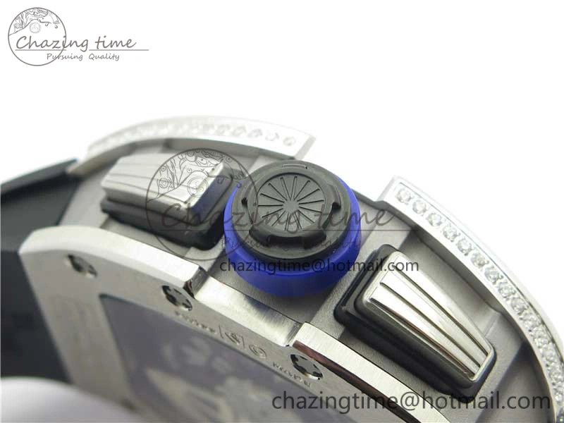 ZeroBulk RM011 SS Chrono KVF 1:1 Best Edition Diamonds Bezel Crystal Dial Black on Black Rubber Strap A7750 V 9419