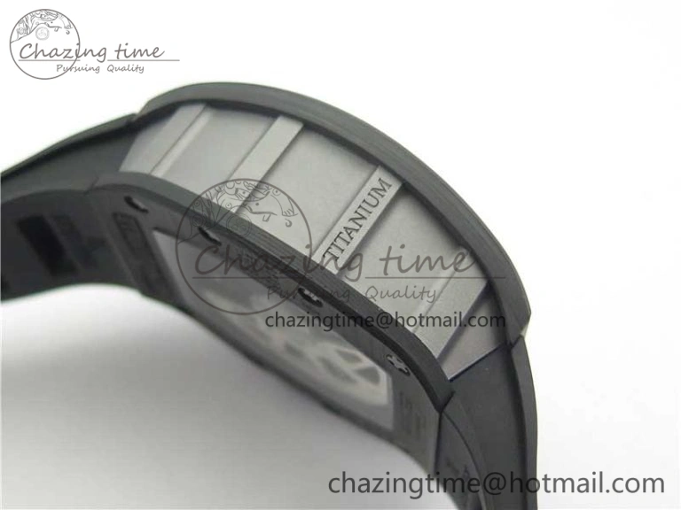 EasyMatch RM011 Titanium Case Carbon Bezel Chronograph KVF 1:1 Best Edition Skeleton Dial Blue Crown on Black Rubber Strap A7750 V 9431