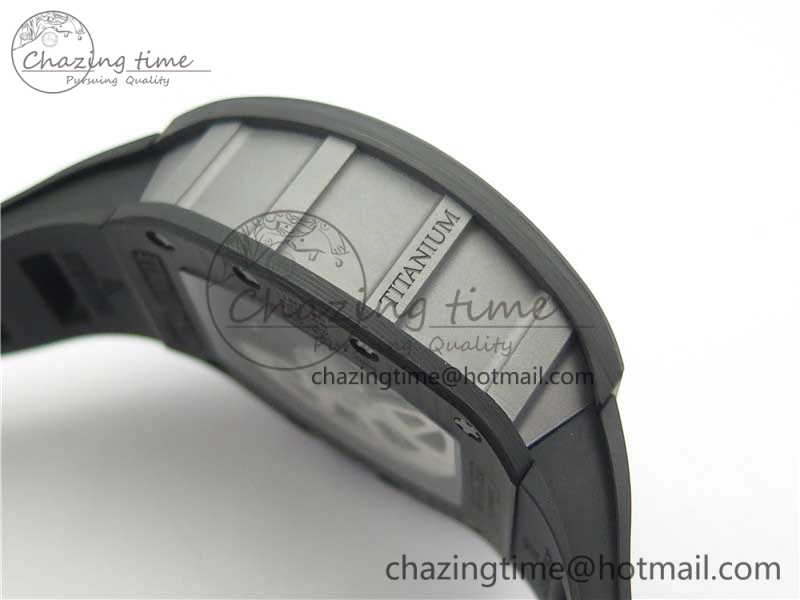 EasyMatch RM011 Titanium Case Carbon Bezel Chronograph KVF 1:1 Best Edition Skeleton Dial Blue Crown on Black Rubber Strap A7750 V 9431
