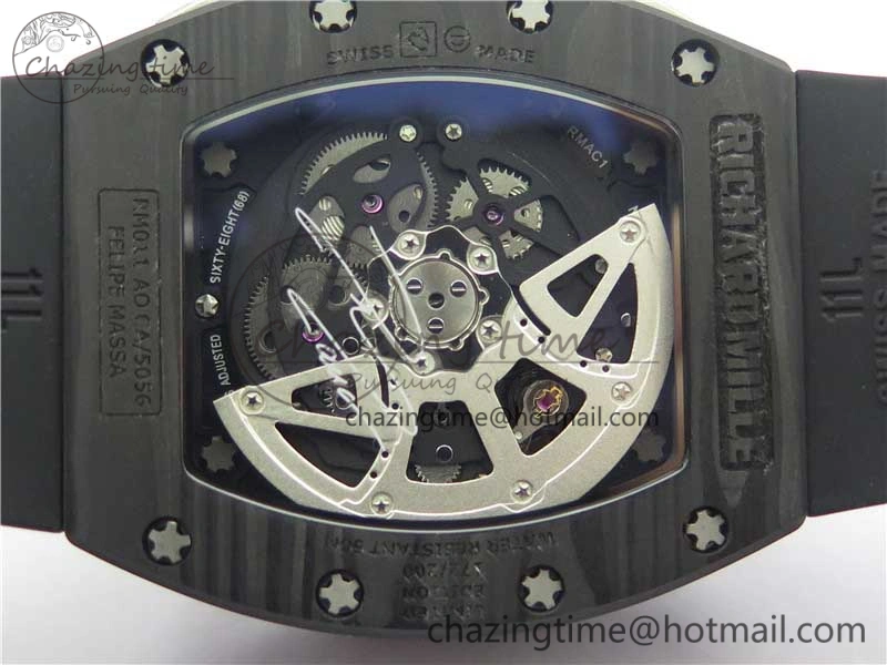 EasyMatch RM011 Titanium Case Carbon Bezel Chronograph KVF 1:1 Best Edition Skeleton Dial Blue Crown on Black Rubber Strap A7750 V 9431