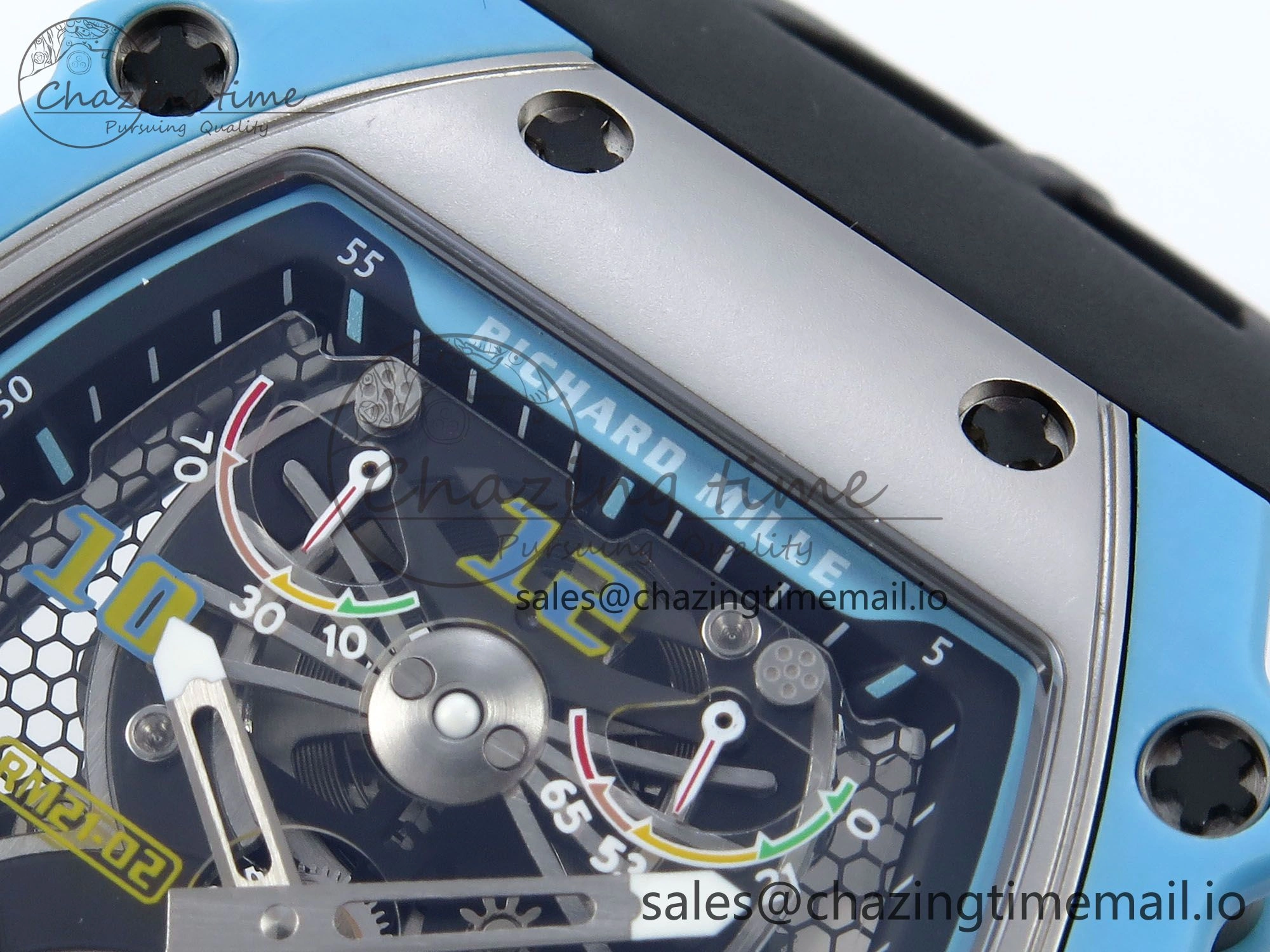 RM021 Tourbillon Blue Quartz Fiber Black Carbon RMF Best Edition on Black Rubber Strap Popular 9229