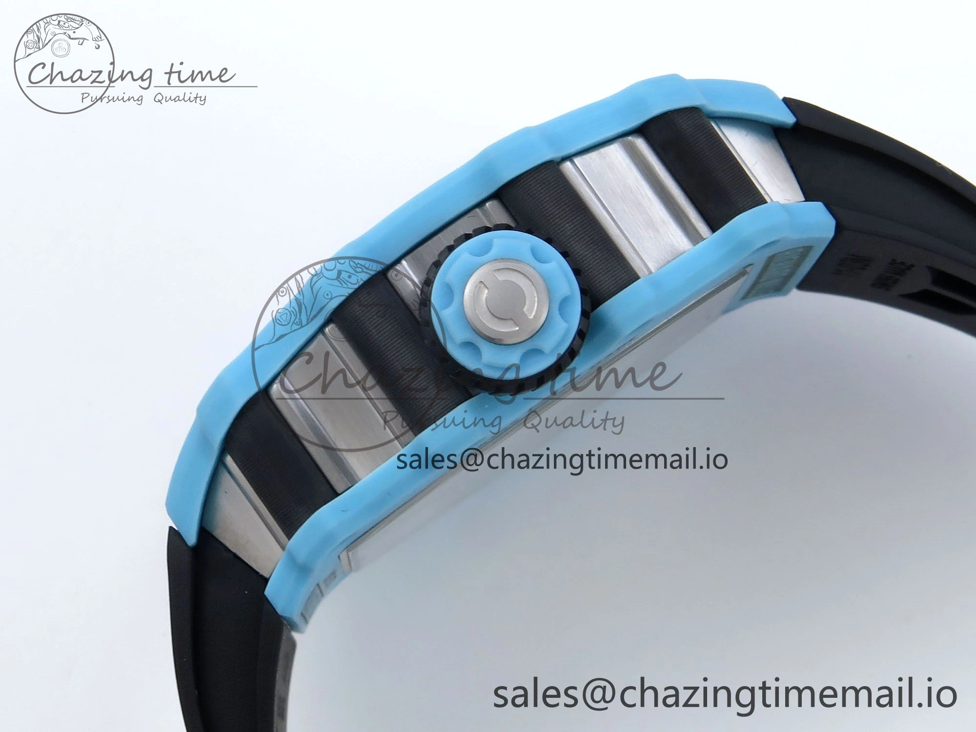 RM021 Tourbillon Blue Quartz Fiber Black Carbon RMF Best Edition on Black Rubber Strap Popular 9229