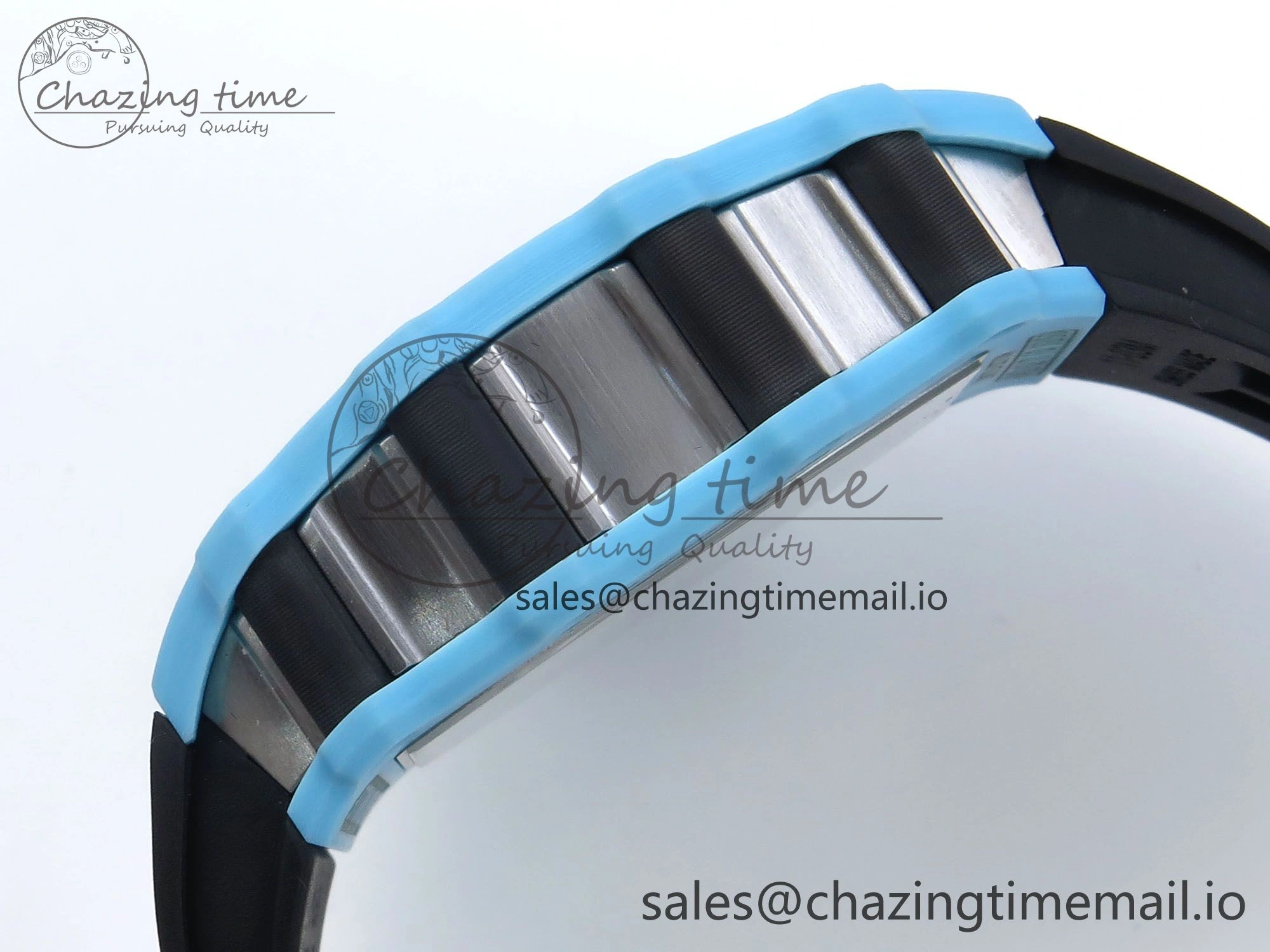 RM021 Tourbillon Blue Quartz Fiber Black Carbon RMF Best Edition on Black Rubber Strap Popular 9229